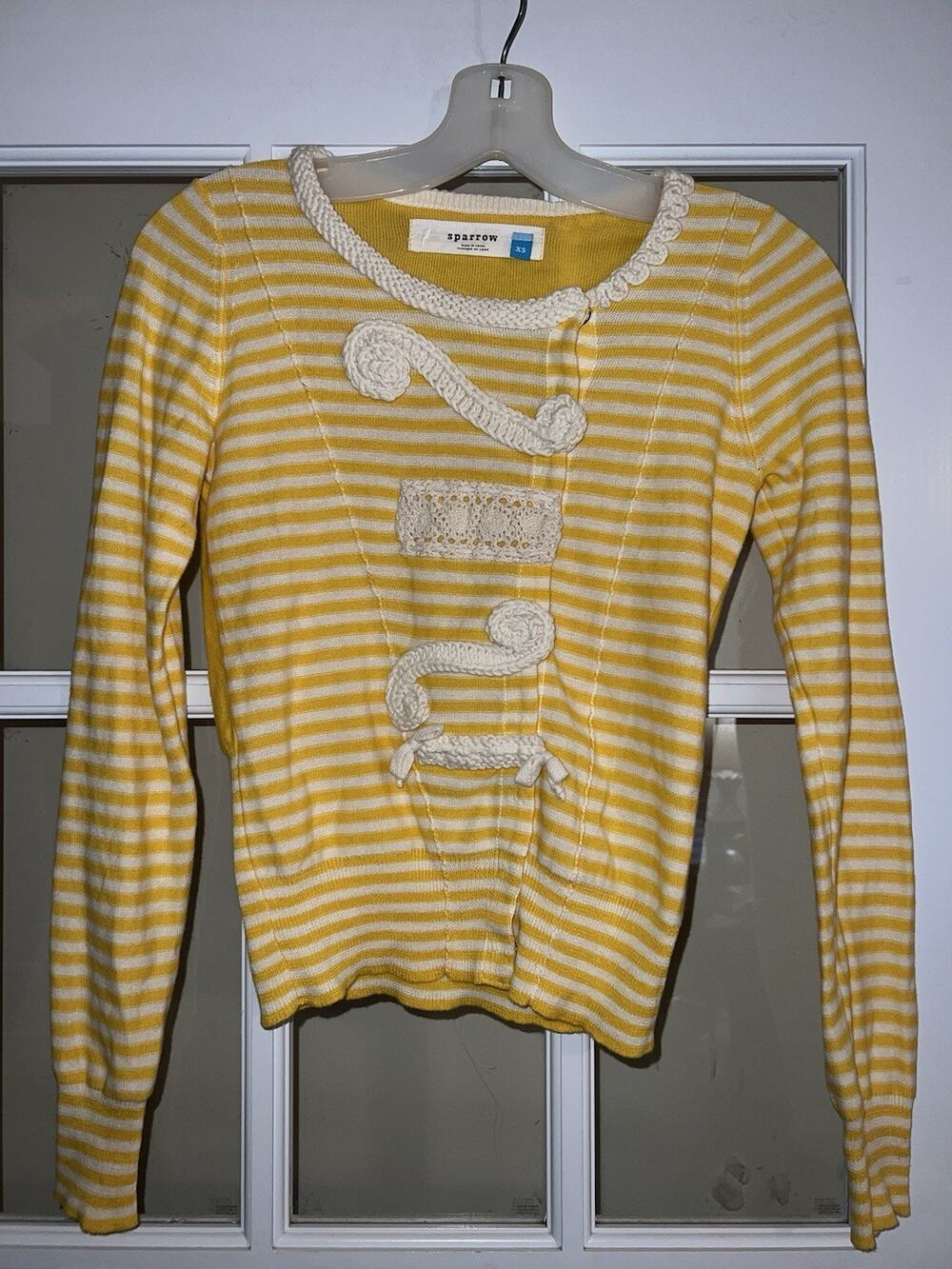 Anthropologie Sparrow Women’s Sz XS yellow striped Sweater cardigan Long Sleeve